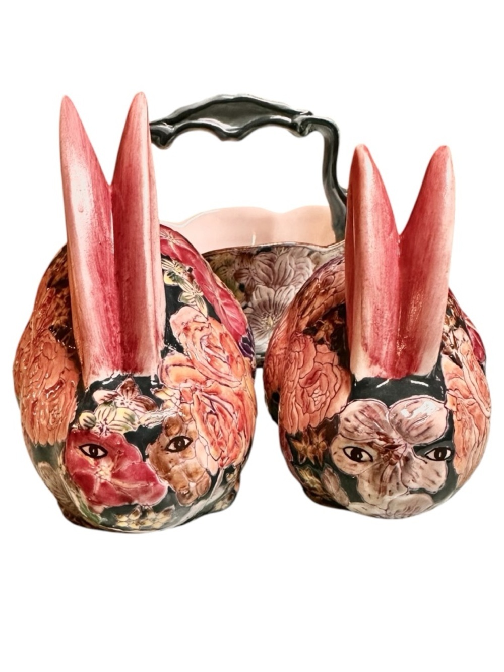 Floral Ceramic Bunny Rabbit Figurines Bowl Set Of 3 SACHET F Atkins Inc Vintage - Picture 4 of 15
